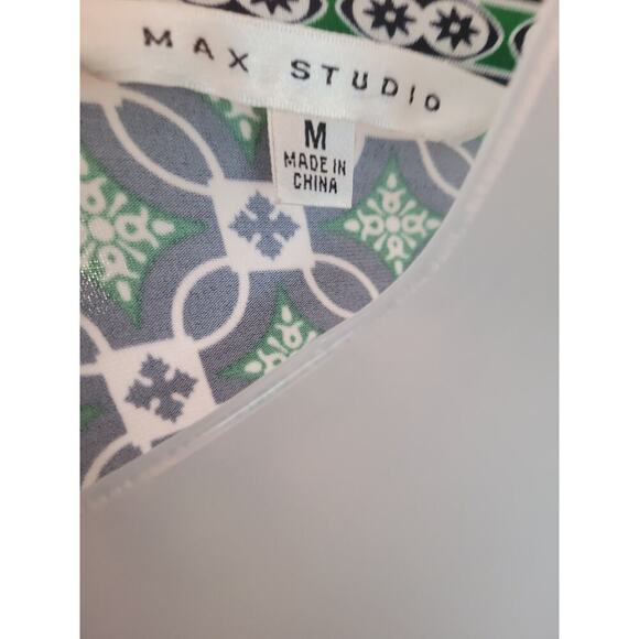 Max Studio Navy/Green Geometric Wrap Dress SZ M - Picture 5 of 5